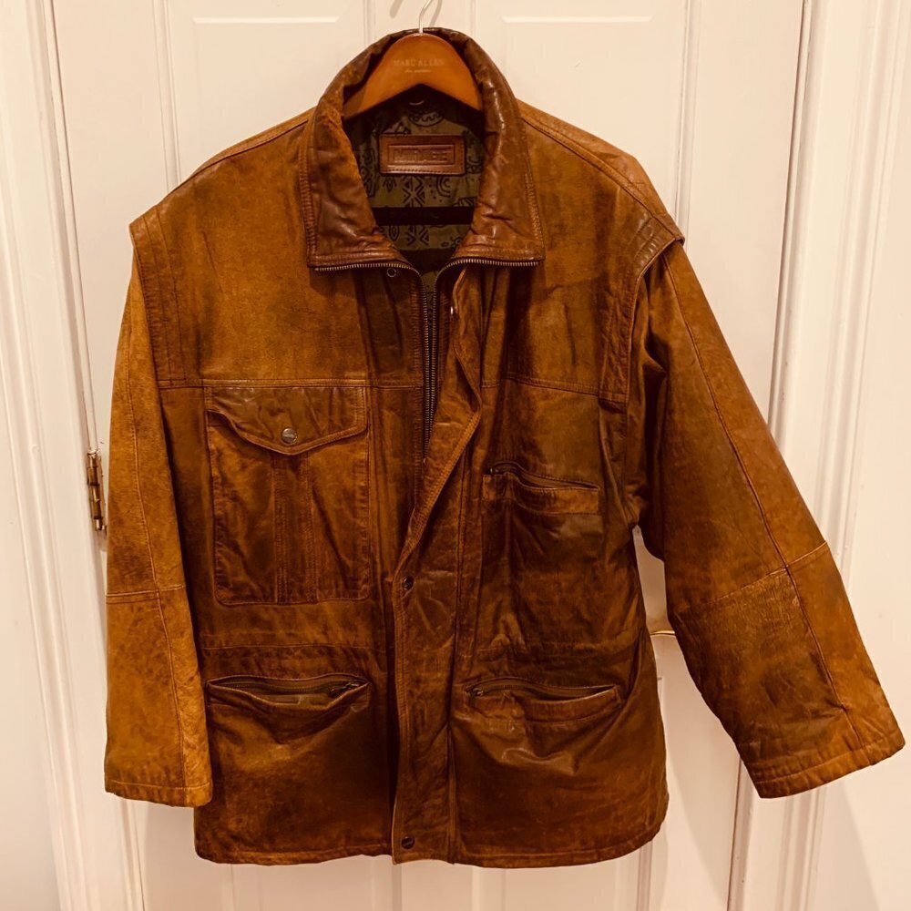 Vintage Mirage Brown Soft Distressed Leather Jacket Coat Size 44 XL - Picture 2 of 15